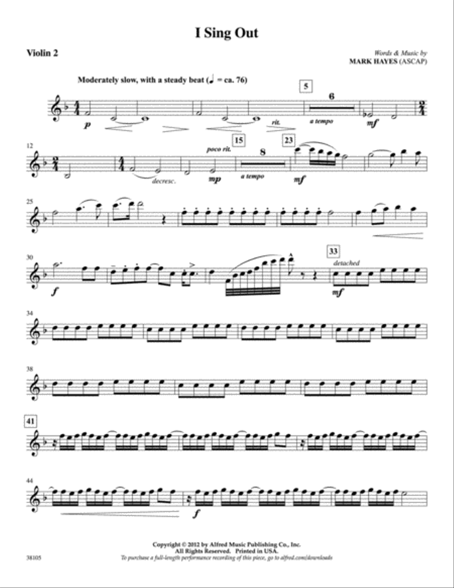 I Sing Out: 2nd Violin I Sing Out: 2nd Violin Violin scores gallery preview page 1