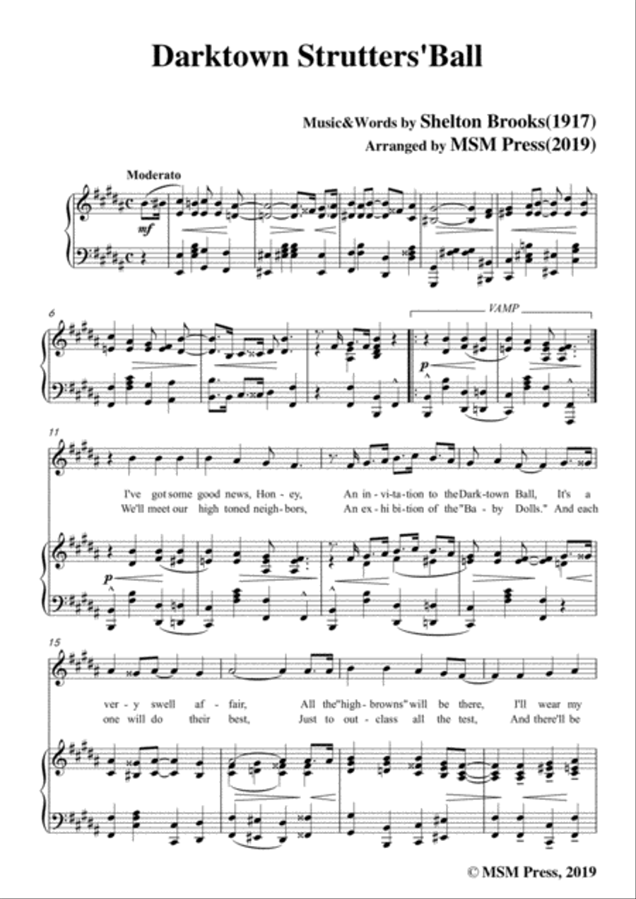 Shelton Brooks-Darktown Strutters'Ball,in B Major,for Voice and Piano Voice Solo scores gallery preview page 3