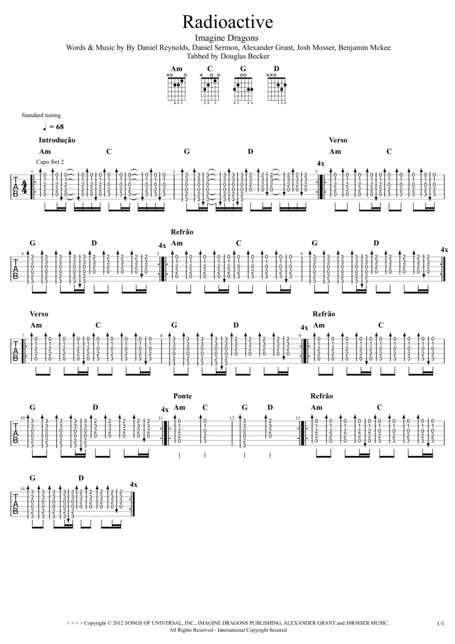 Radioactive Guitar Tablature scores gallery preview page 1