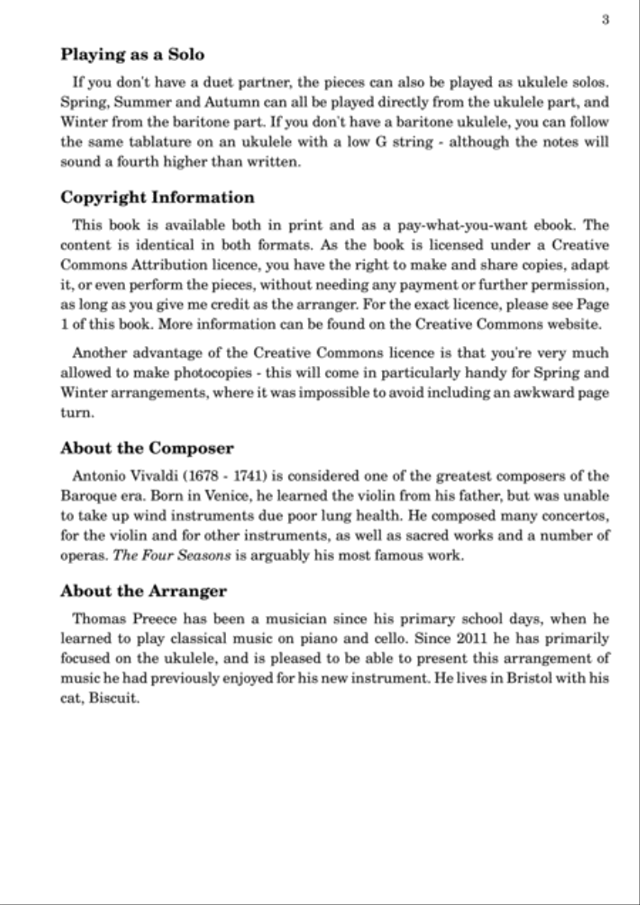 Themes from Vivaldi's The Four Seasons arranged for ukulele duet by Thomas Preece Brass Ensemble scores gallery preview page 4