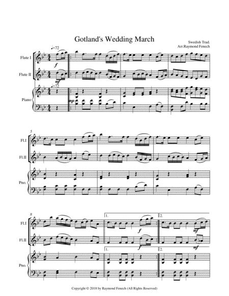 Gotland's Wedding March - Traditional - 2 Flutes and Piano image number null