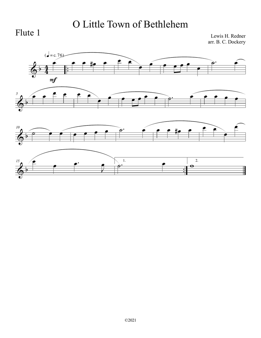 O Little Town of Bethlehem (Flute Duet) with piano accompaniment Flute Duet scores gallery preview page 3