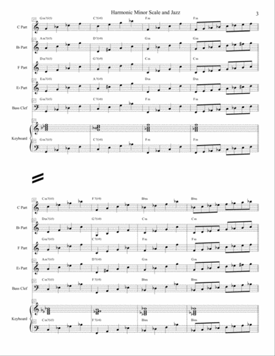 Harmonic Minor Scale and Jazz - Applying jazz theory to the ii-V-i progression in any minor key Jazz Ensemble scores gallery preview page 5