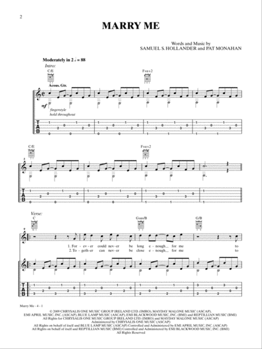 Marry Me Marry Me Guitar Tablature scores gallery preview page 1