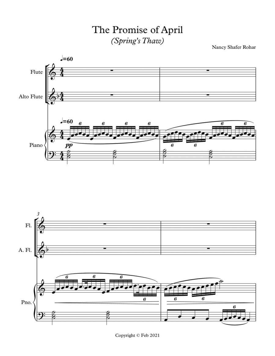 The Promise of April Trio, for flute, alto flute, and piano image number null