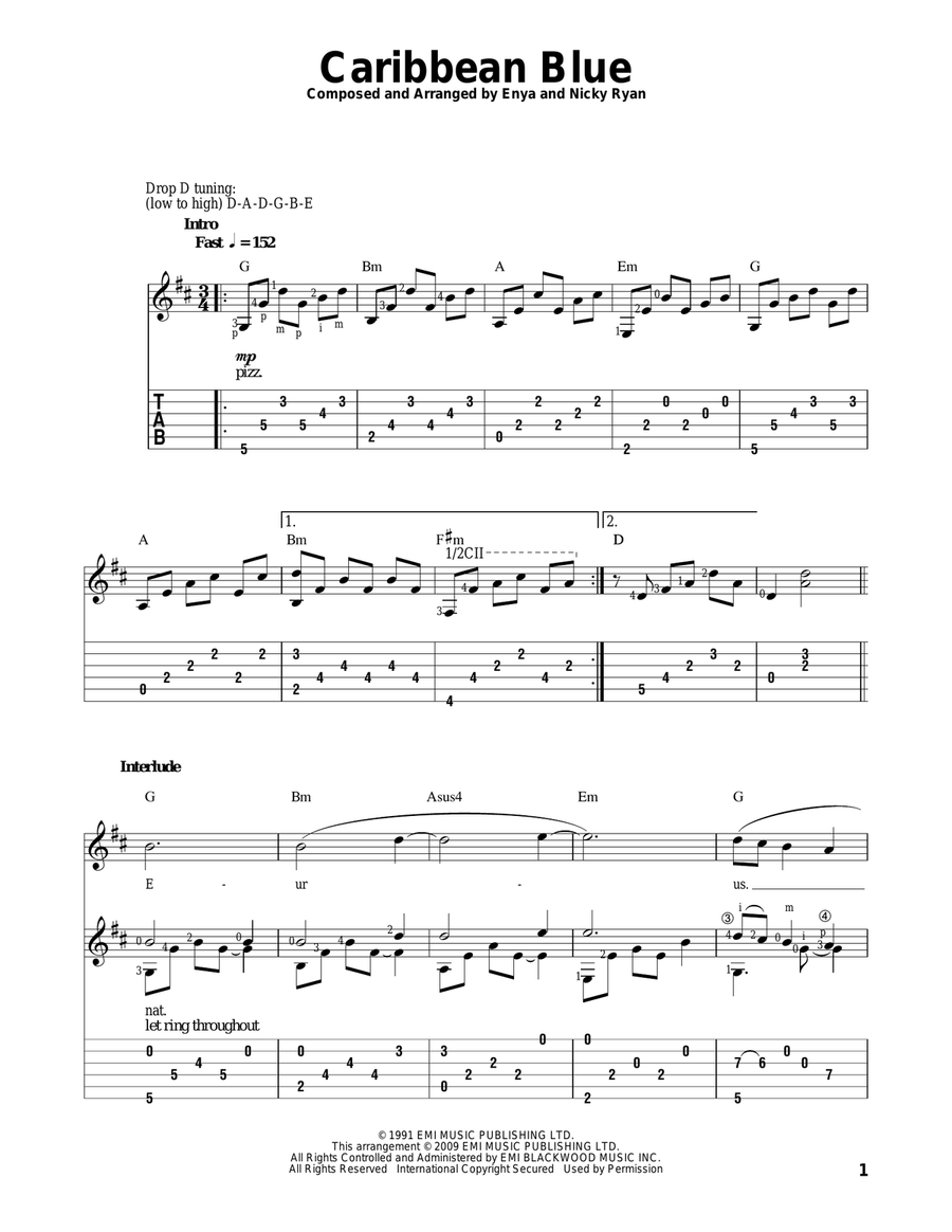 Caribbean Blue Acoustic Guitar scores gallery preview page 1