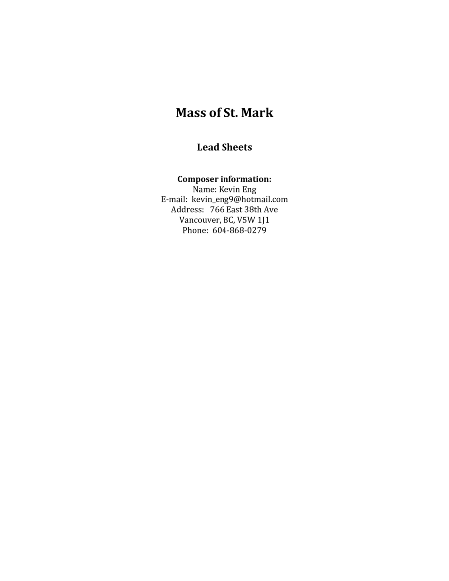 Mass of Saint Mark Mass of Saint Mark Piano scores gallery preview page 1