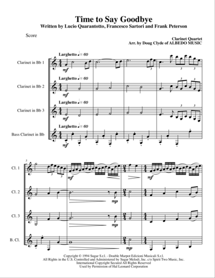 Time To Say Goodbye Woodwind Quartet scores gallery preview page 1