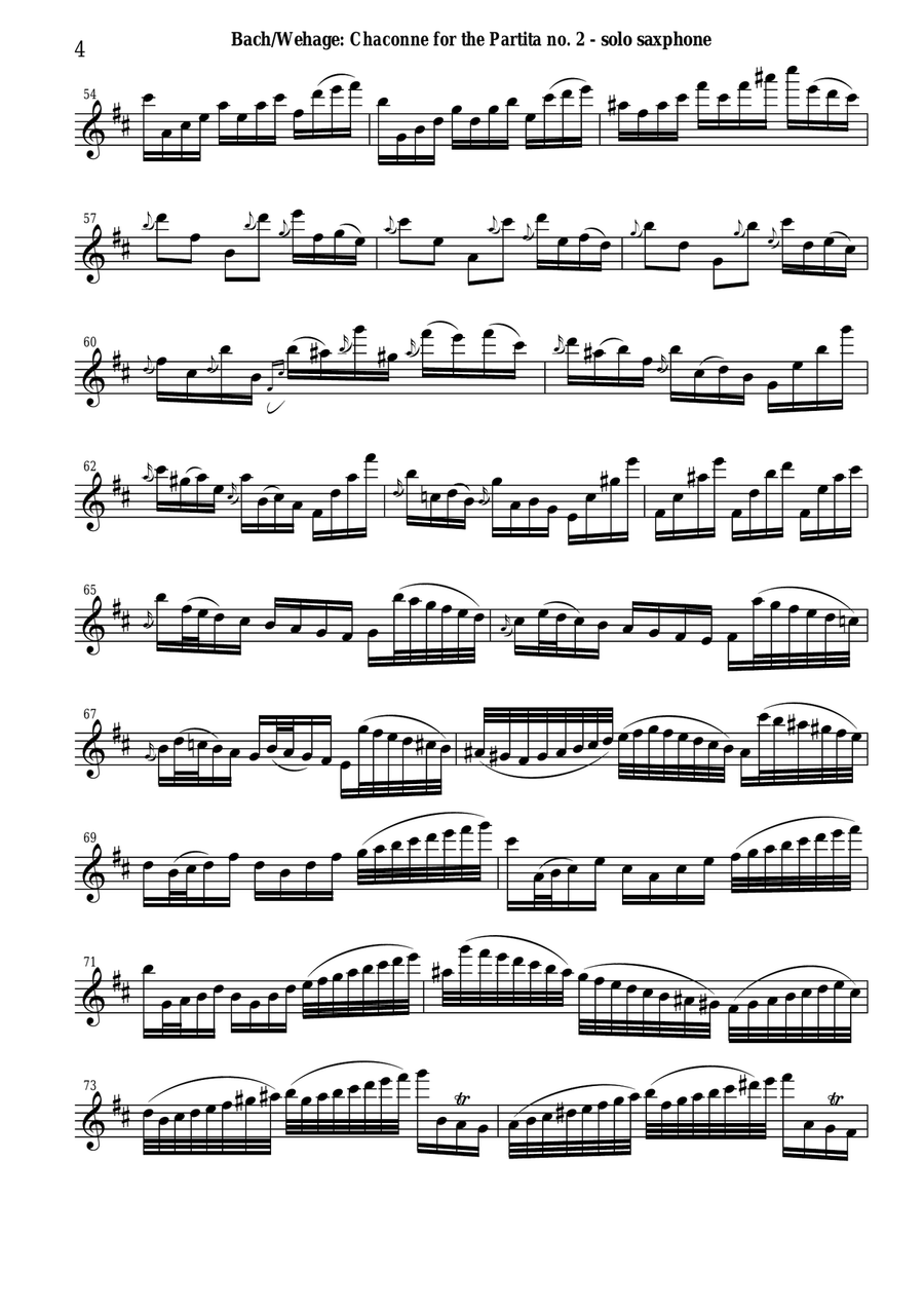 J. S. Bach: Chaconne from the Partita no. 2, BWV 1003 Arranged for Solo Saxophone Woodwind Quartet scores gallery preview page 4