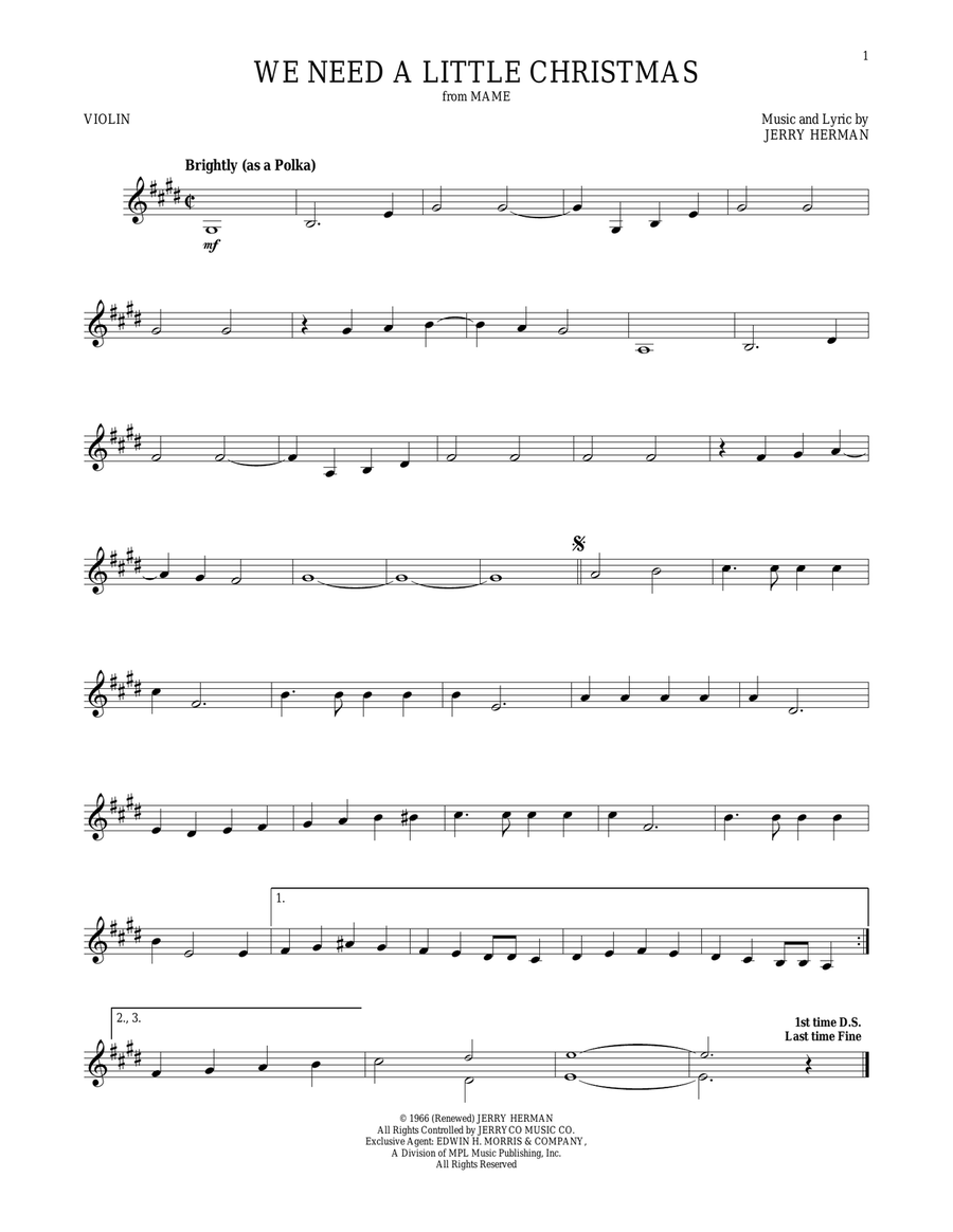 We Need A Little Christmas Violin Solo scores gallery preview page 1