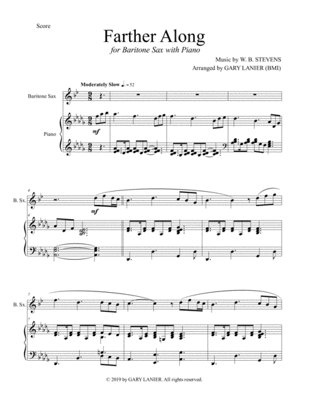 FARTHER ALONG (Baritone Sax with Piano - Score & Part included) image number null