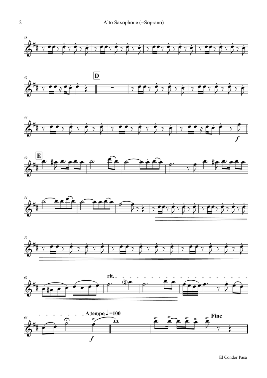 El Condor pasa - Peruvian Folk Song - Saxophone Quartet Saxophone Quartet scores gallery preview page 5