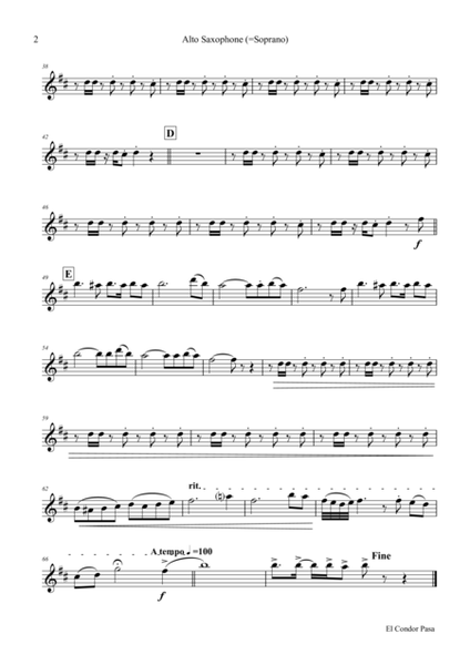El Condor pasa - Peruvian Folk Song - Saxophone Quartet image number null