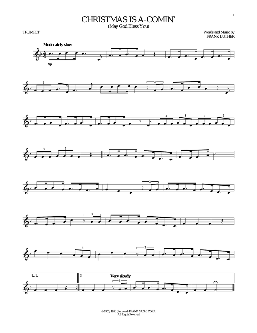 Christmas Is A-Comin' (May God Bless You) Trumpet Solo scores gallery preview page 1