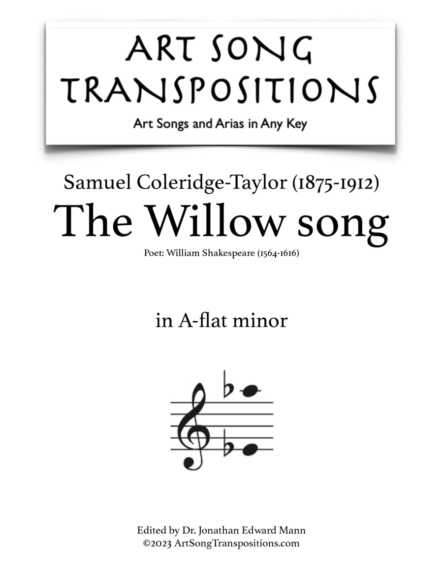 COLERIDGE-TAYLOR: The Willow song (transposed to A-flat minor) Voice scores gallery preview page 1