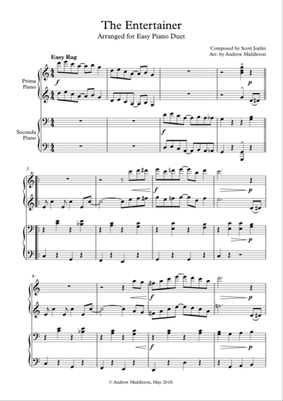 The Entertainer arranged for Easy Piano Duet Easy Piano scores gallery preview page 3