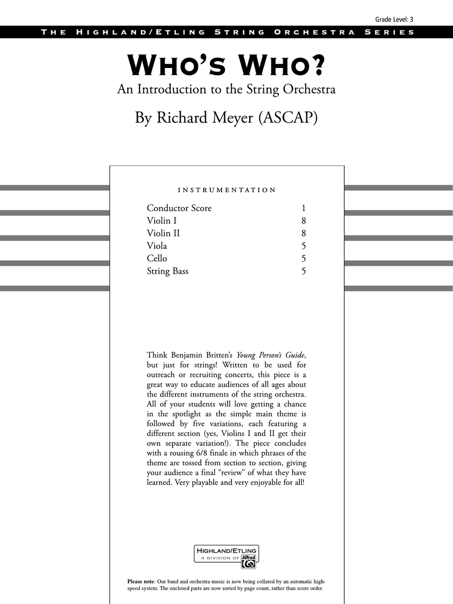 Who's Who?: Score by Richard Meyer String Orchestra - Digital Sheet Music