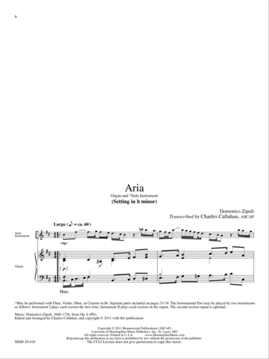Aria (in B minor) Organ scores gallery preview page 1