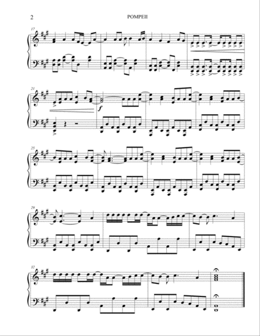 Pompeii Easy Piano scores gallery preview page 3