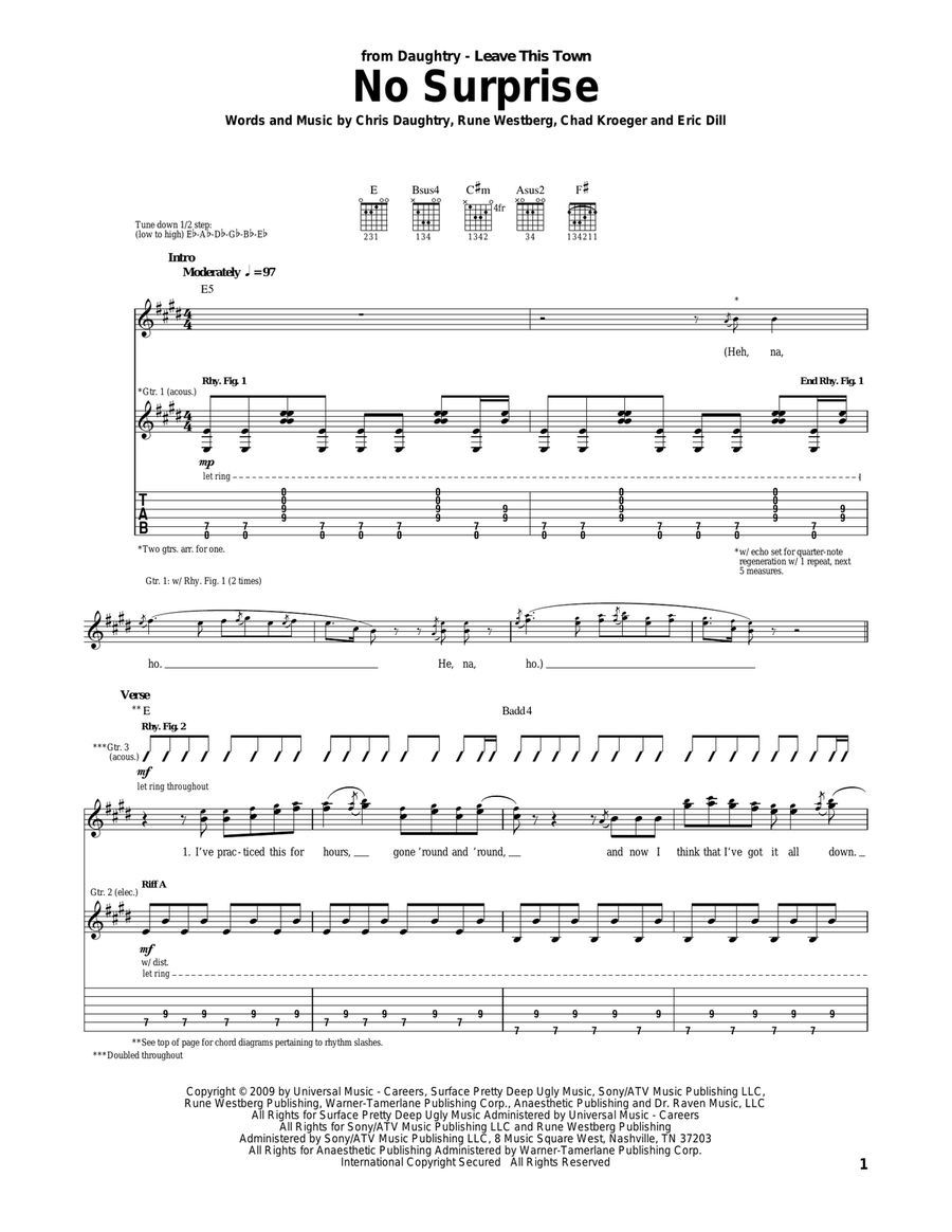 No Surprise No Surprise Acoustic Guitar scores gallery preview page 1