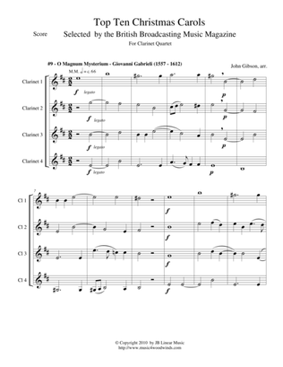 O Magnum Mysterium by Gabrieli for Clarinet Quartet