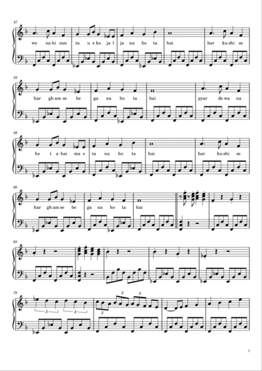 Pyar dewana hota hai Pyar dewana hota hai Easy Piano scores gallery preview page 3