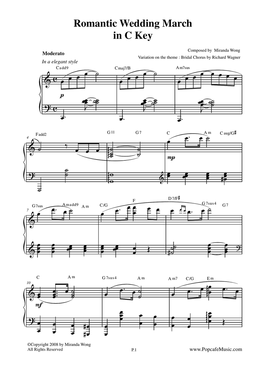 Traditional Canon in D + Romantic Wedding March (C Key Versions) Piano Solo scores gallery preview page 3