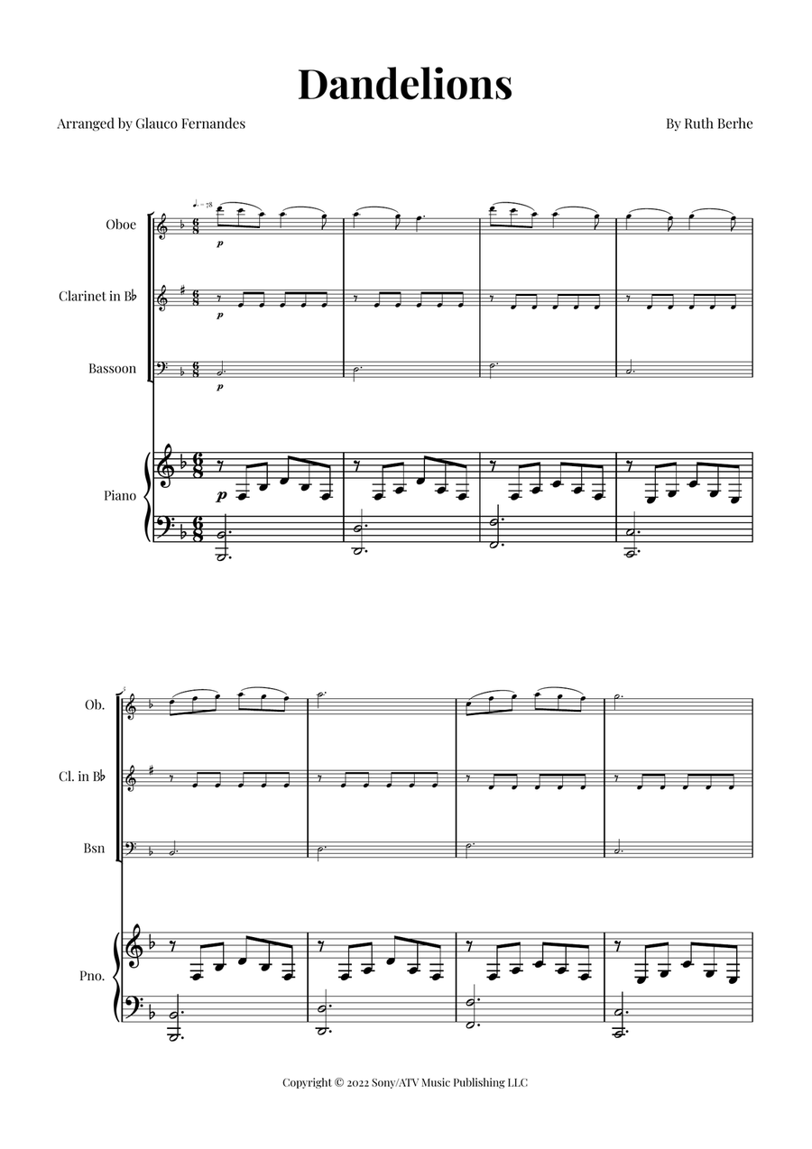 Dandelions Woodwind Trio scores gallery preview page 1