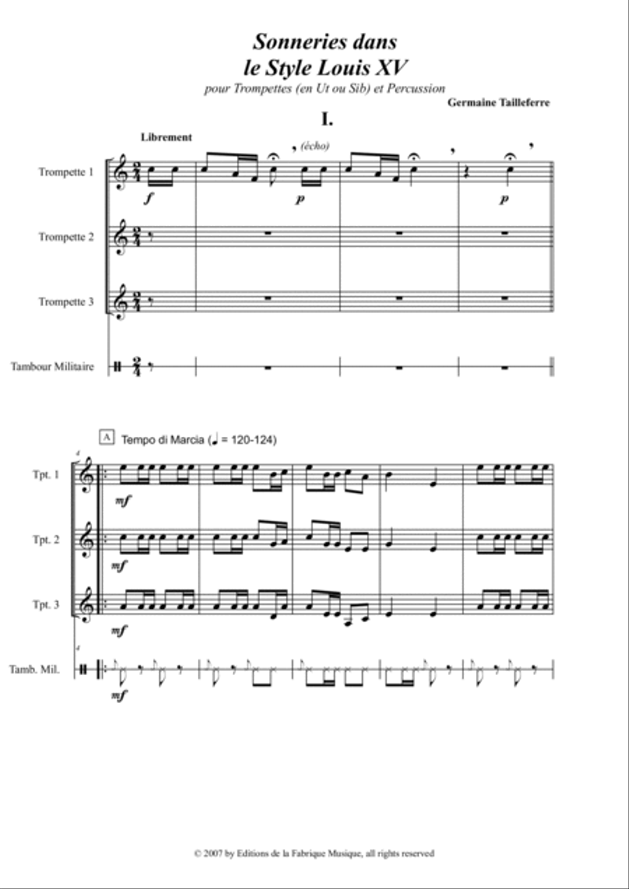 Germaine Tailleferre : Sonneries dans le Style Louis XV Chamber Music scores gallery preview page 2