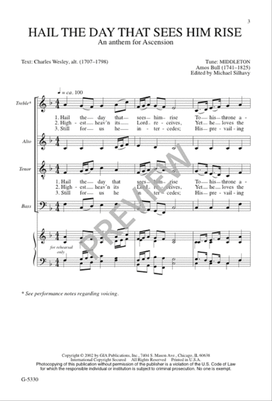 Hail the Day That Sees Him Rise 4-Part scores gallery preview page 1