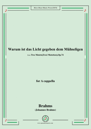 Book cover for Brahms-Warum ist das Licht gegeben dem Mühseligen,Op.74 No.1,for A cappella