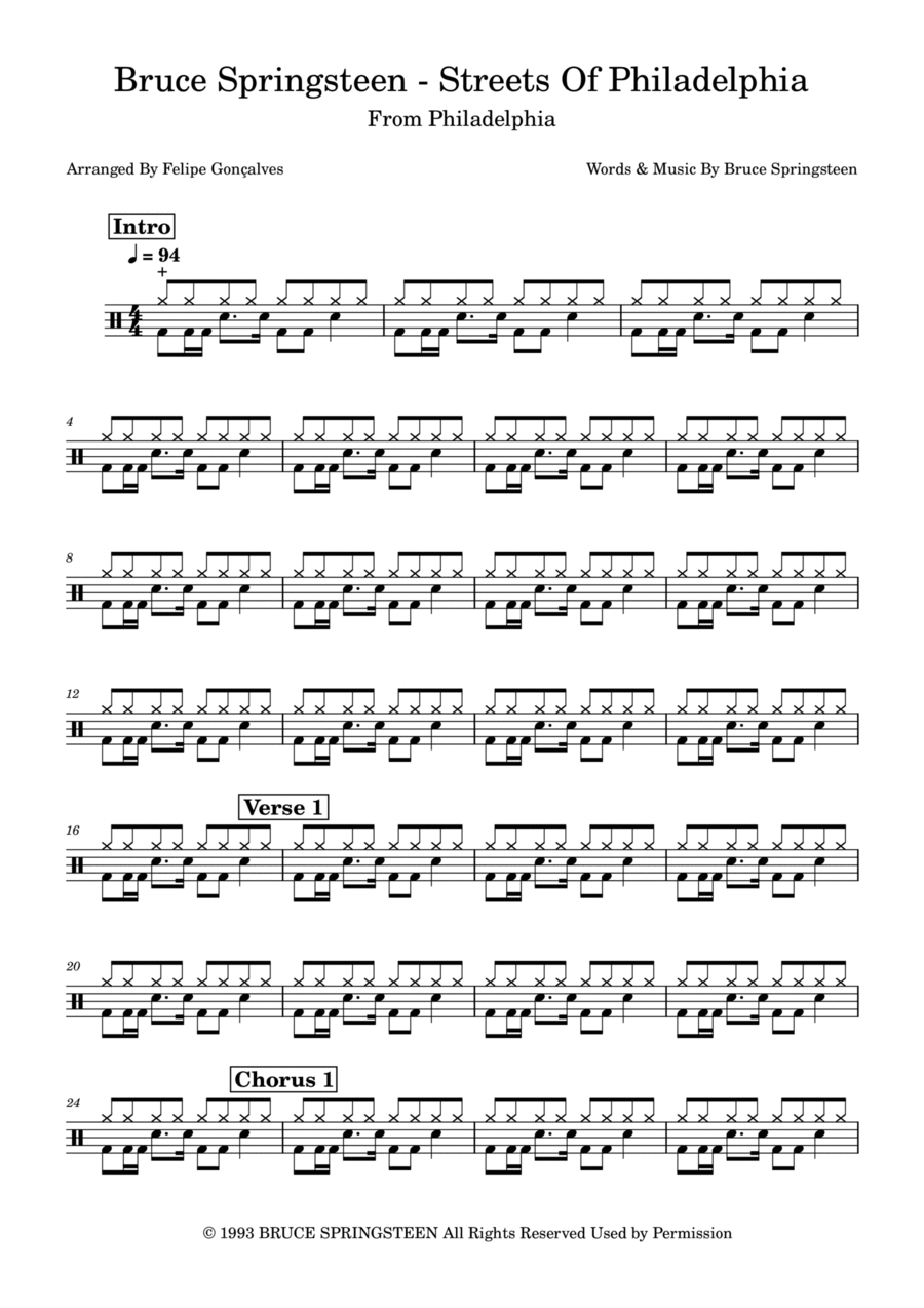 Streets Of Philadelphia Streets Of Philadelphia Drum Set scores gallery preview page 1