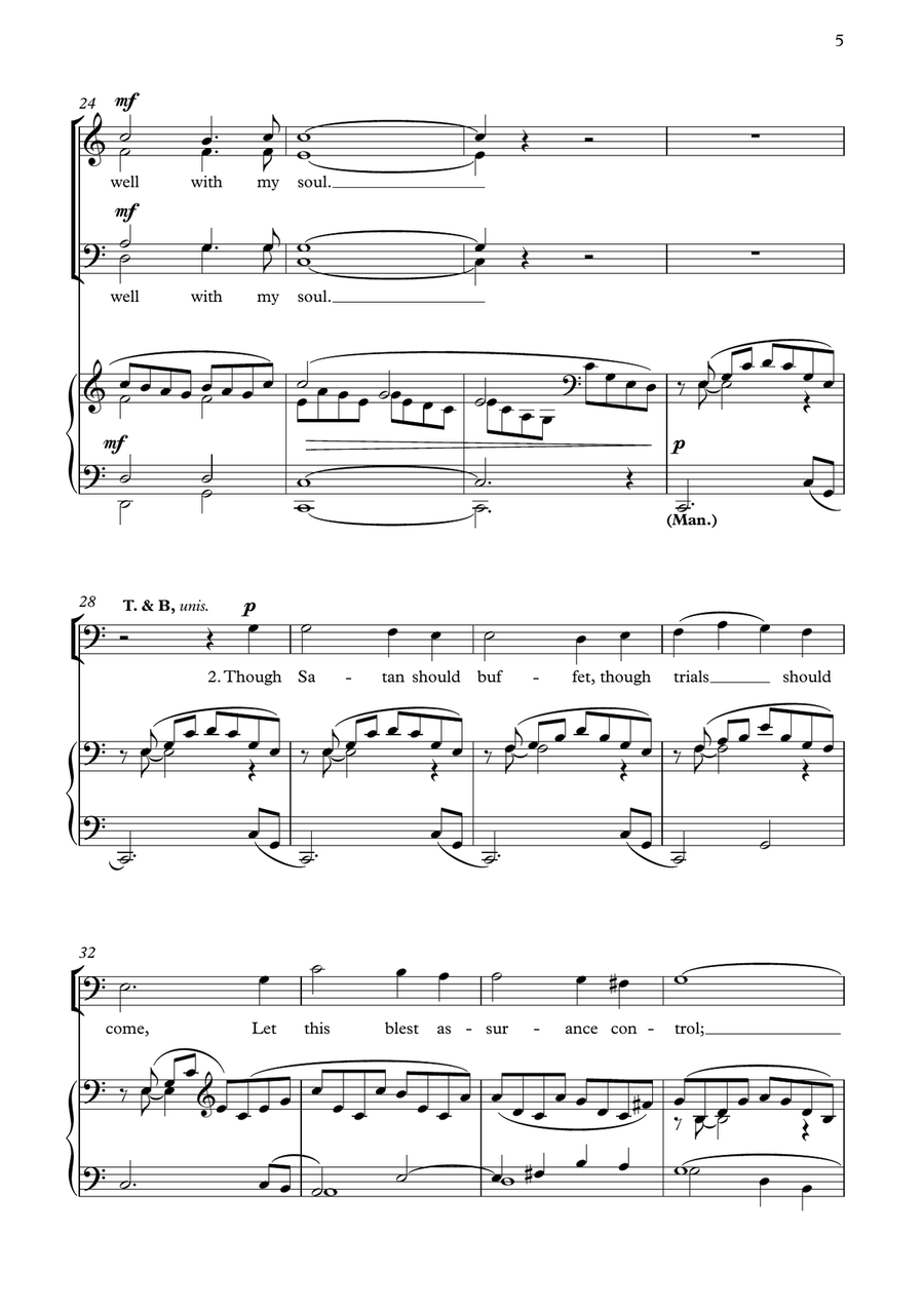 It is well with my soul (When peace like a river) arranged for SATB or SABar and keyboard 4-Part scores gallery preview page 5