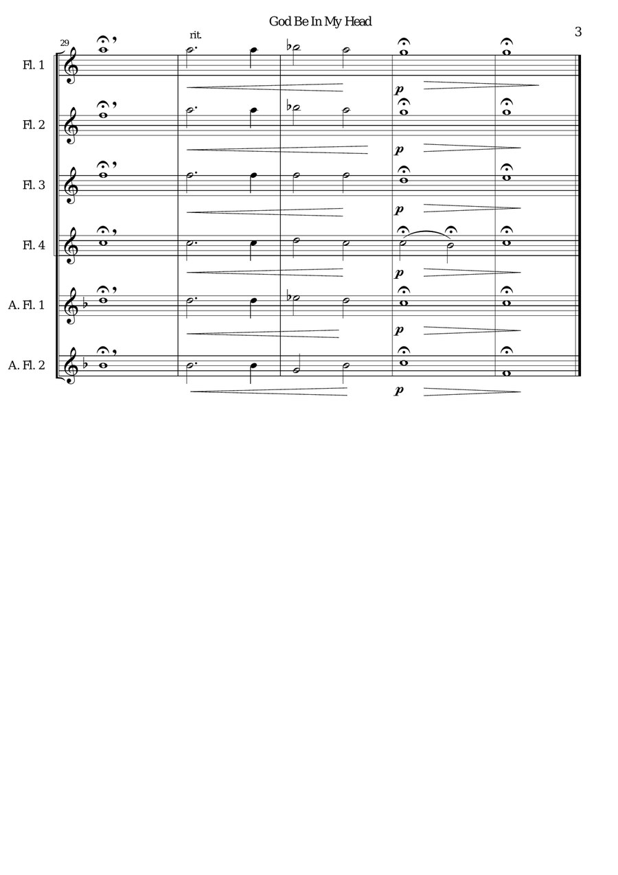 God be in my head for flute sextet (4 flutes, 2 alto flutes) Woodwind Quartet scores gallery preview page 3