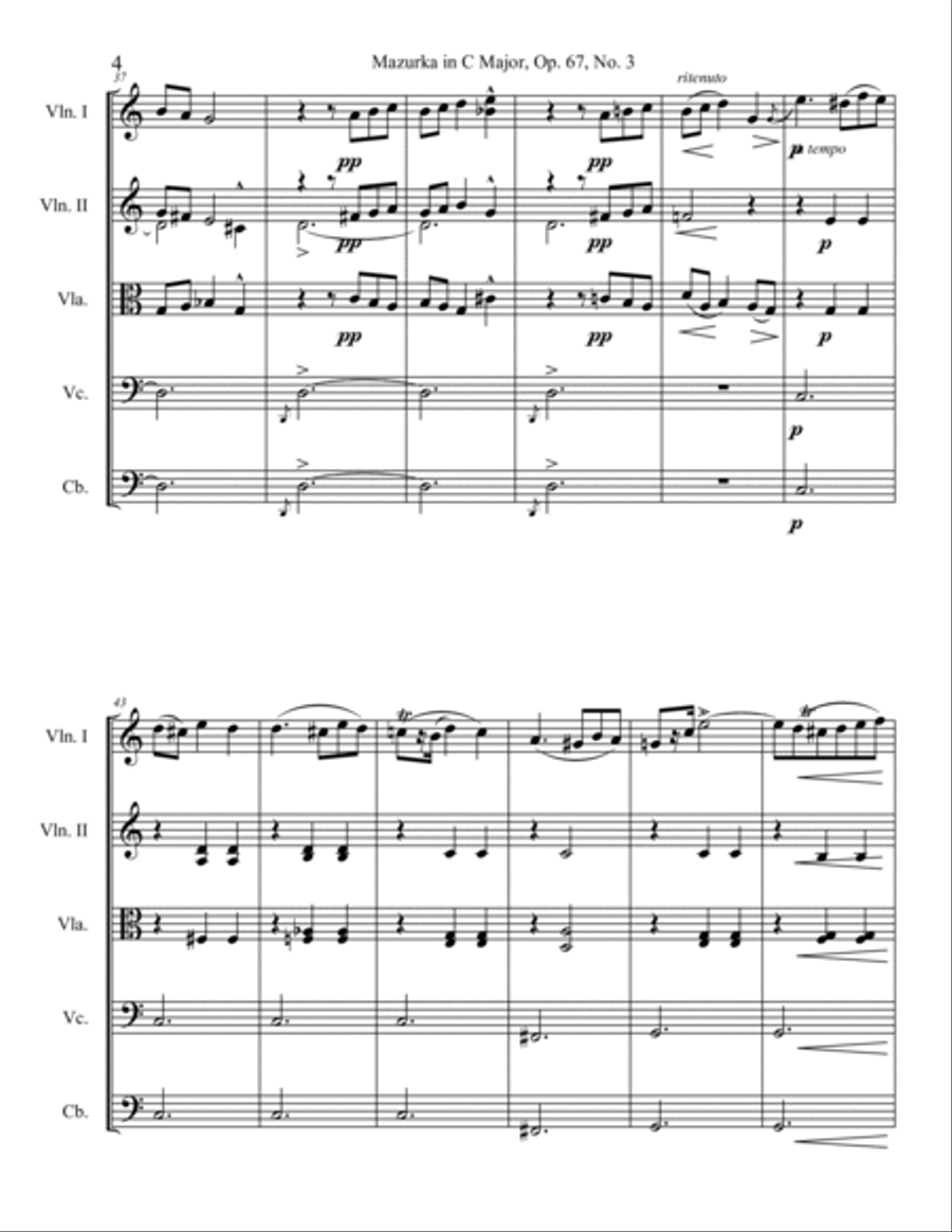 Mazurka in C Major, Op. 67, No. 3 String Orchestra scores gallery preview page 4