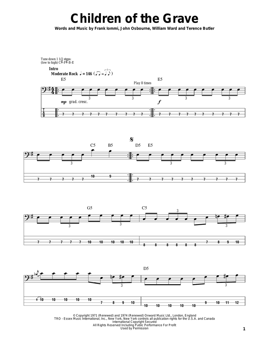 Children Of The Grave Bass Guitar Tablature scores gallery preview page 1