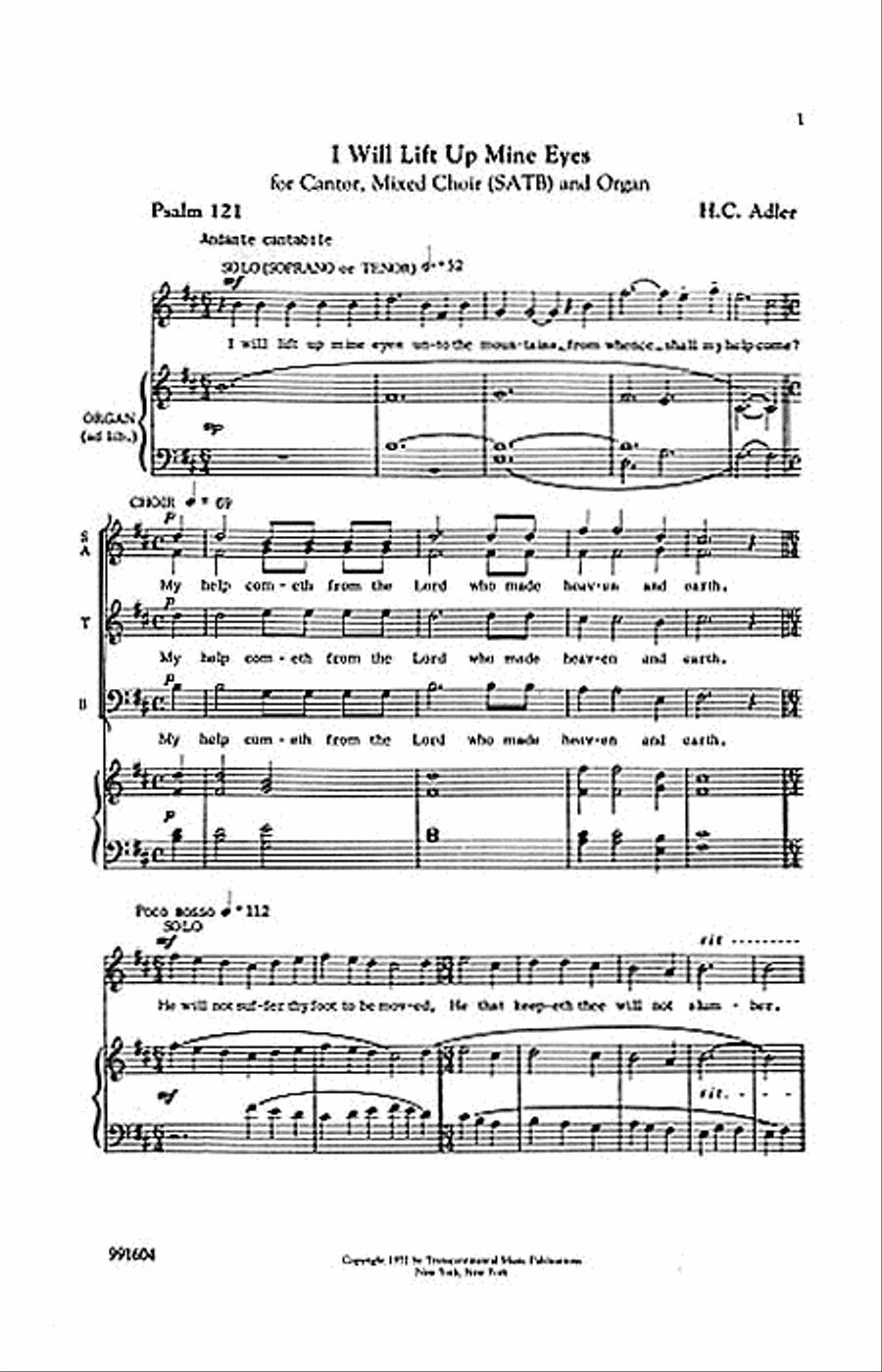 I Will Lift Up Mine Eyes 4-Part scores gallery preview page 1