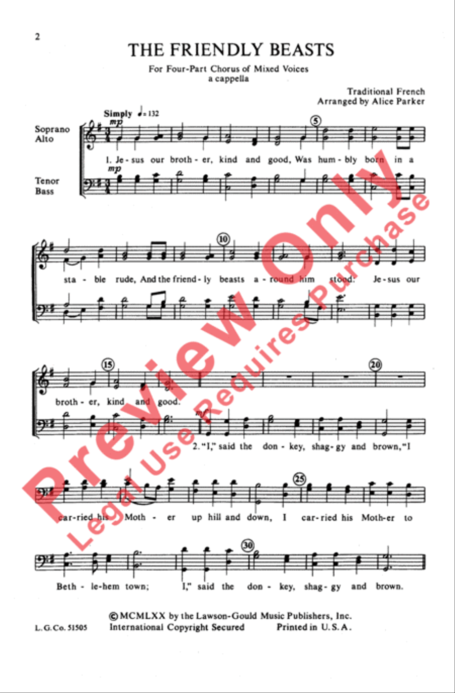 Friendly Beasts Friendly Beasts 4-Part scores gallery preview page 2