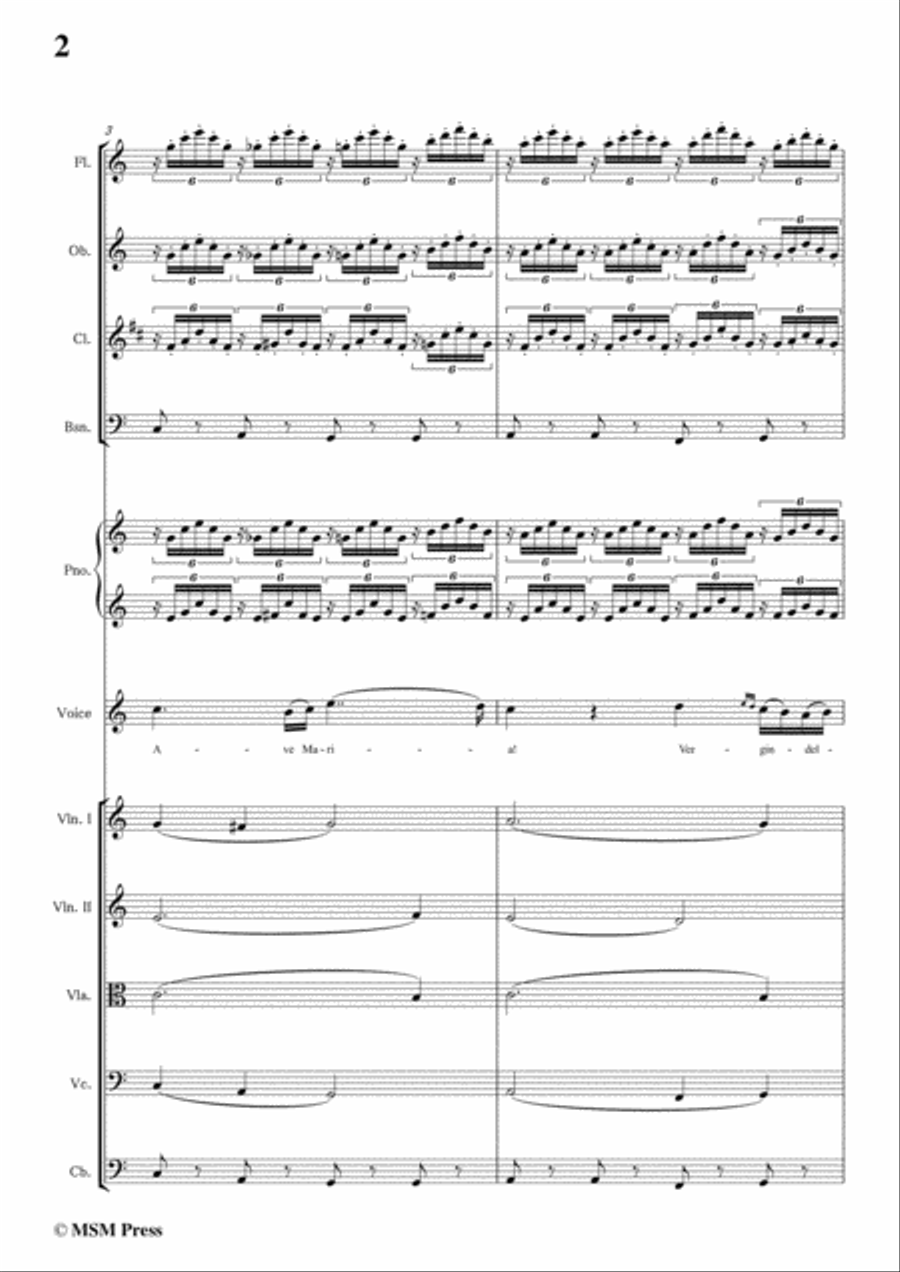 Schubert-Ave Maria in C Major,for woodwinds,piano,voice and strings Voice scores gallery preview page 4