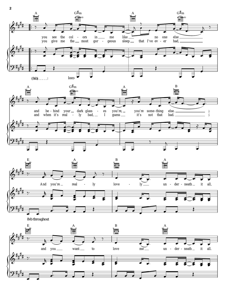 Underneath It All Piano, Vocal, Guitar scores gallery preview page 2