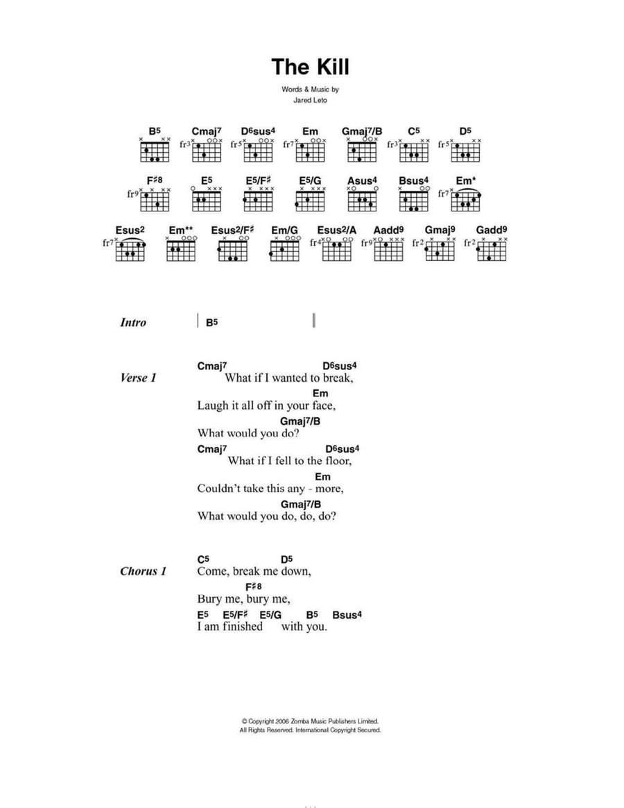 The Kill (Bury Me) Easy Guitar scores gallery preview page 1
