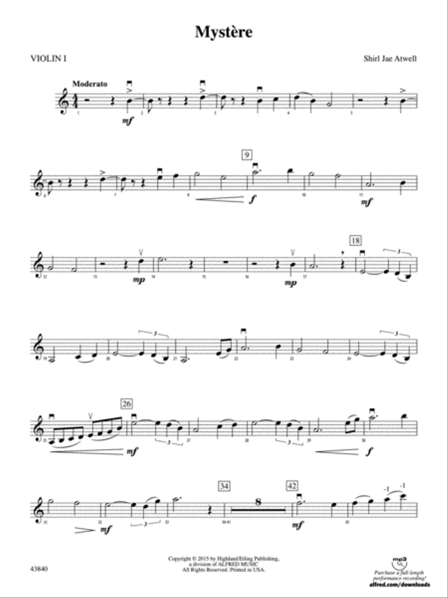 Mystère: 1st Violin String Orchestra scores gallery preview page 1