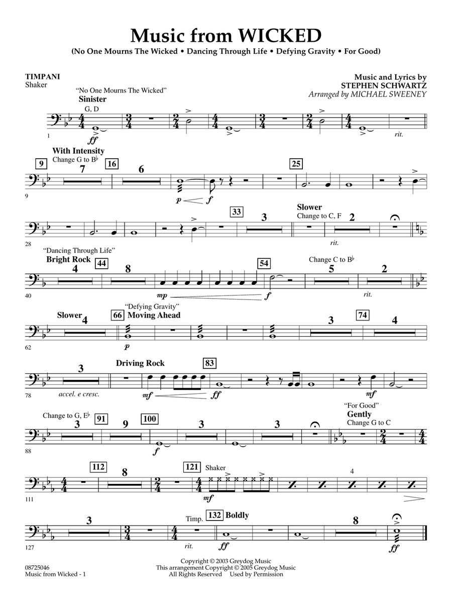Music from Wicked (arr. Michael Sweeney) - Timpani Concert Band scores gallery preview page 1