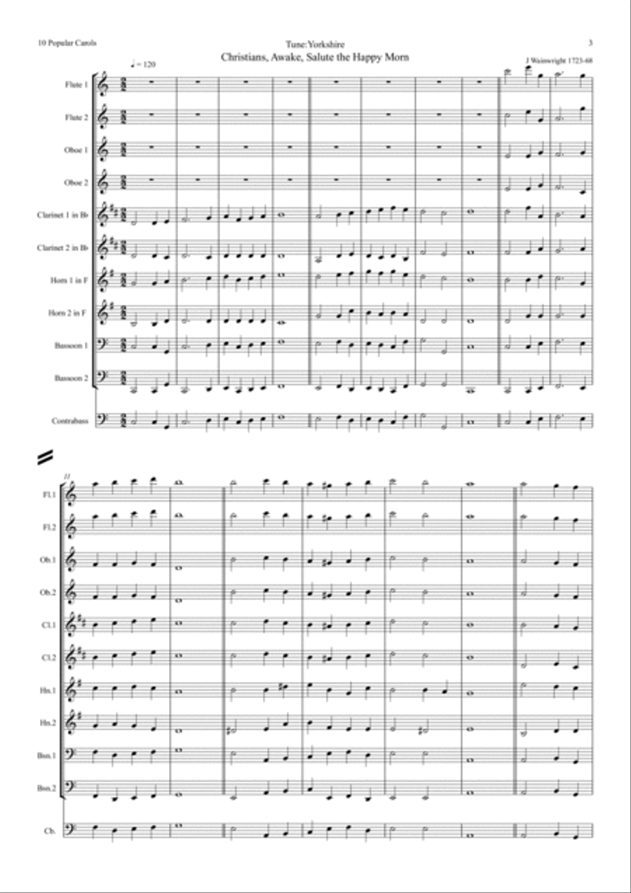 10 Popular Christmas Carols (With Some Descants) - wind dectet Woodwind Quintet scores gallery preview page 3