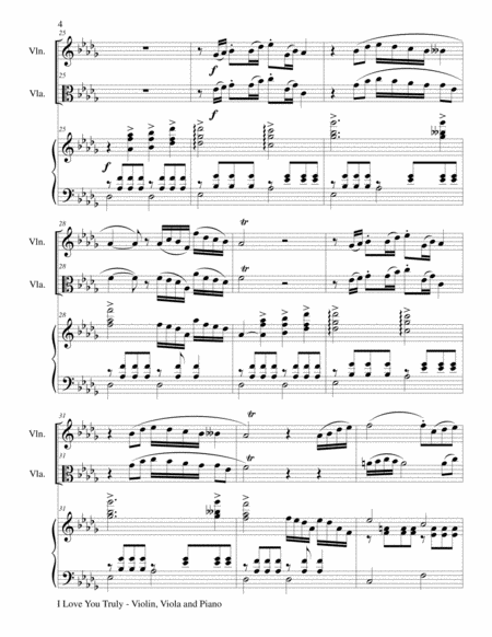 I LOVE YOU TRULY (Trio – Violin, Viola, and Piano with Score and Parts) image number null