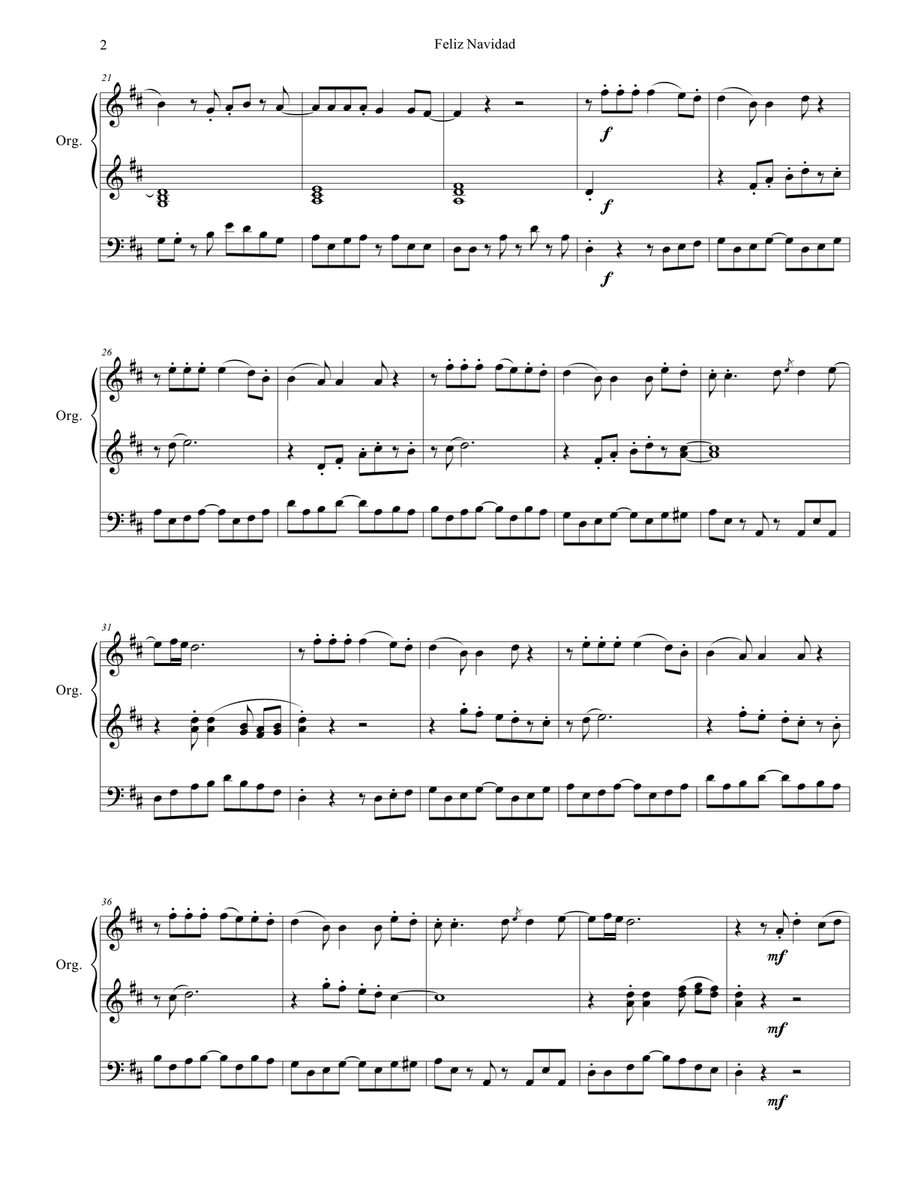 Feliz Navidad Organ Solo scores gallery preview page 3