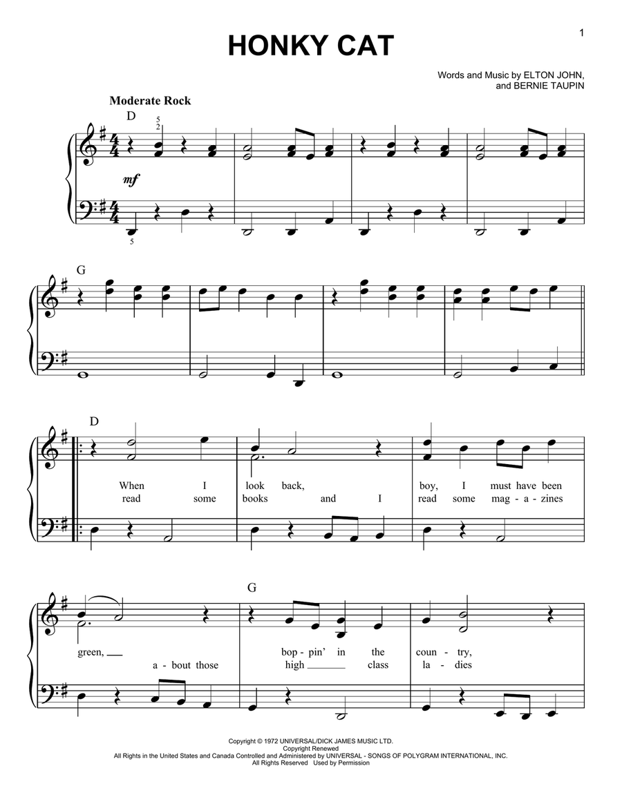 Honky Cat (from Rocketman) Easy Piano scores gallery preview page 1
