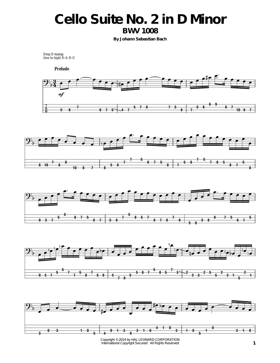 Cello Suite No. 2 In D Minor, BWV 1008 Cello scores gallery preview page 1