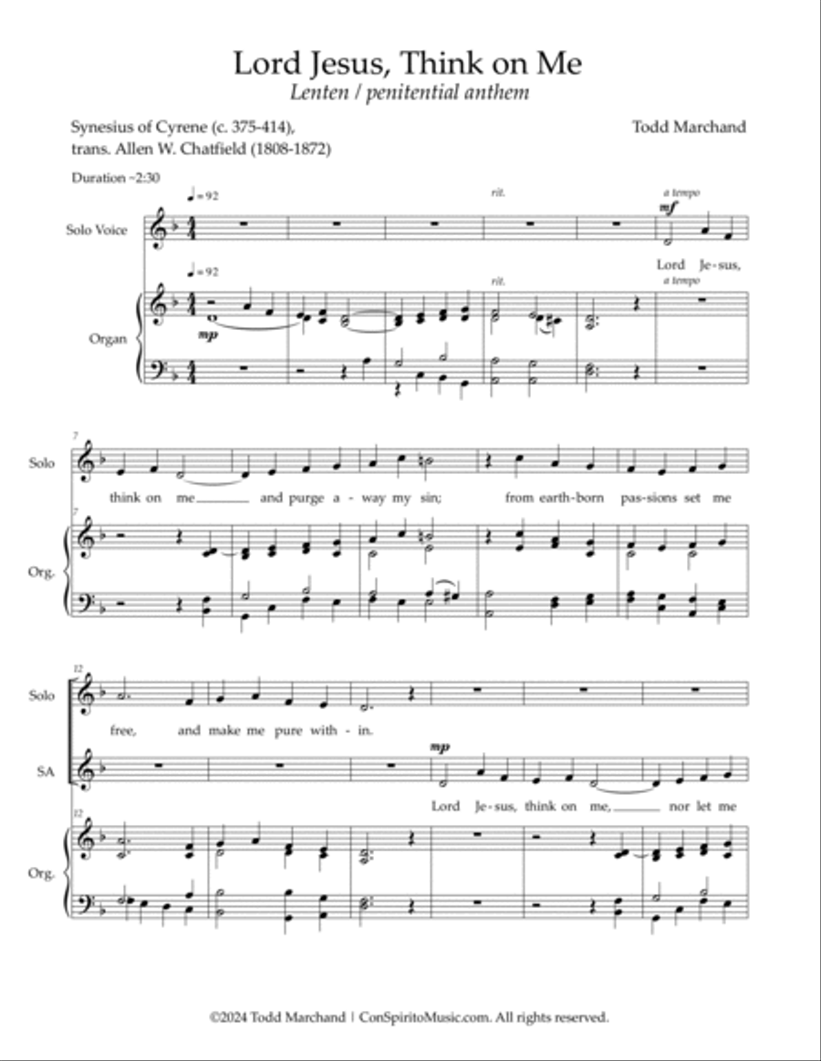 Lord Jesus, Think on Me — SATB voices, organ 4-Part scores gallery preview page 2