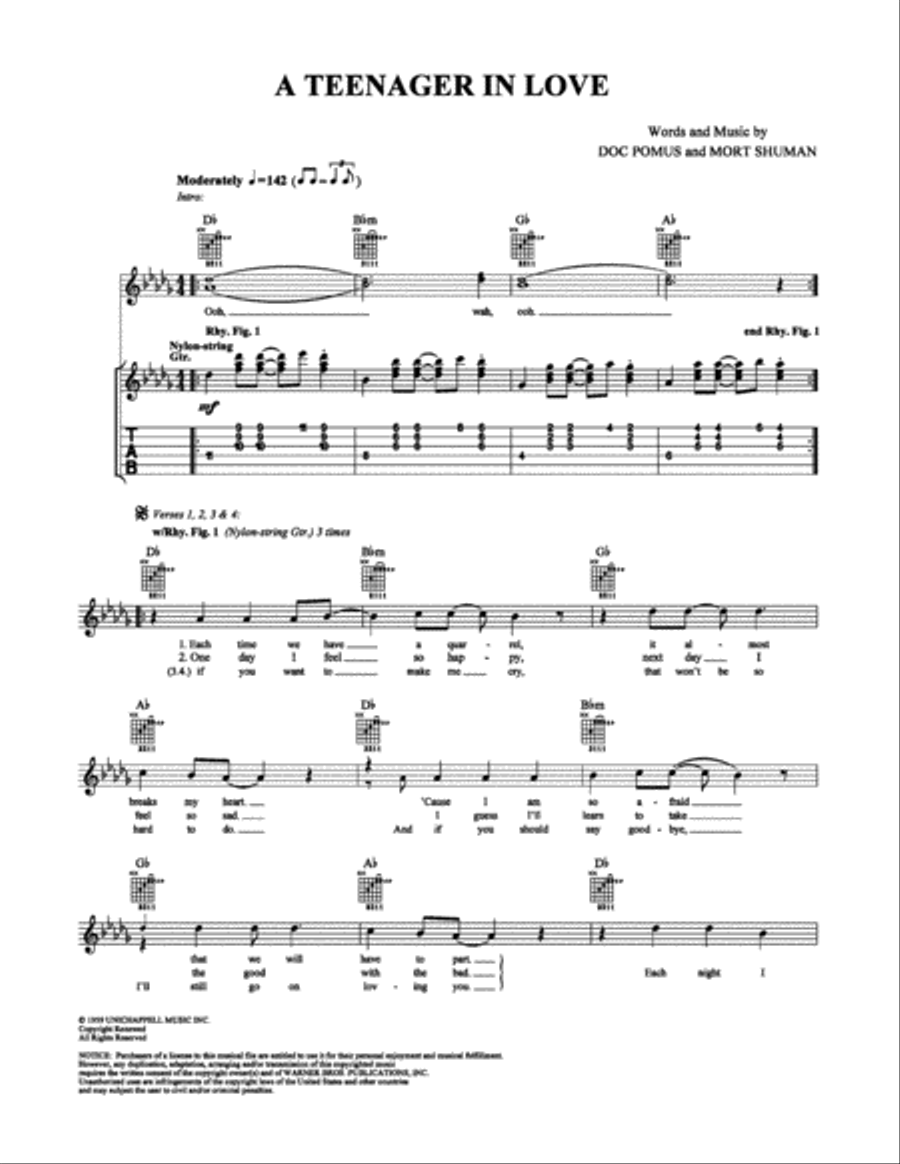 A Teenager in Love Electric Guitar scores gallery preview page 1